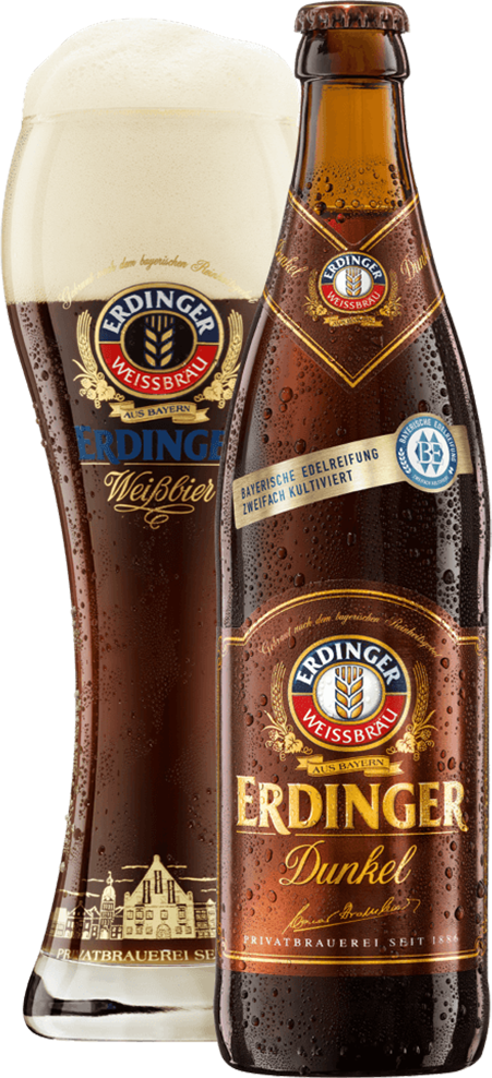 Erdinger Weissbier Dunkel mit Glas