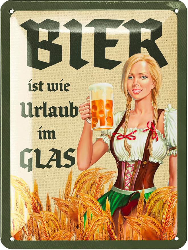 Retro Blechschild Bier ist wie Urlaub im Glas - 15 x 20 cm